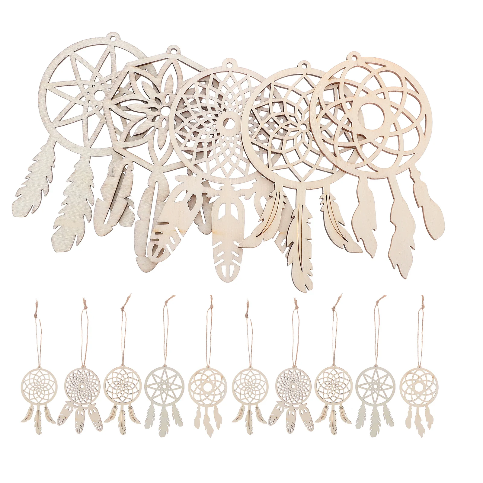 

50Pcs Wooden Dream Catchers Pendants DIY Craft Kits Unfinished Wood Cutouts Boho Wall Hanging Decor Bedroom Dorm Party