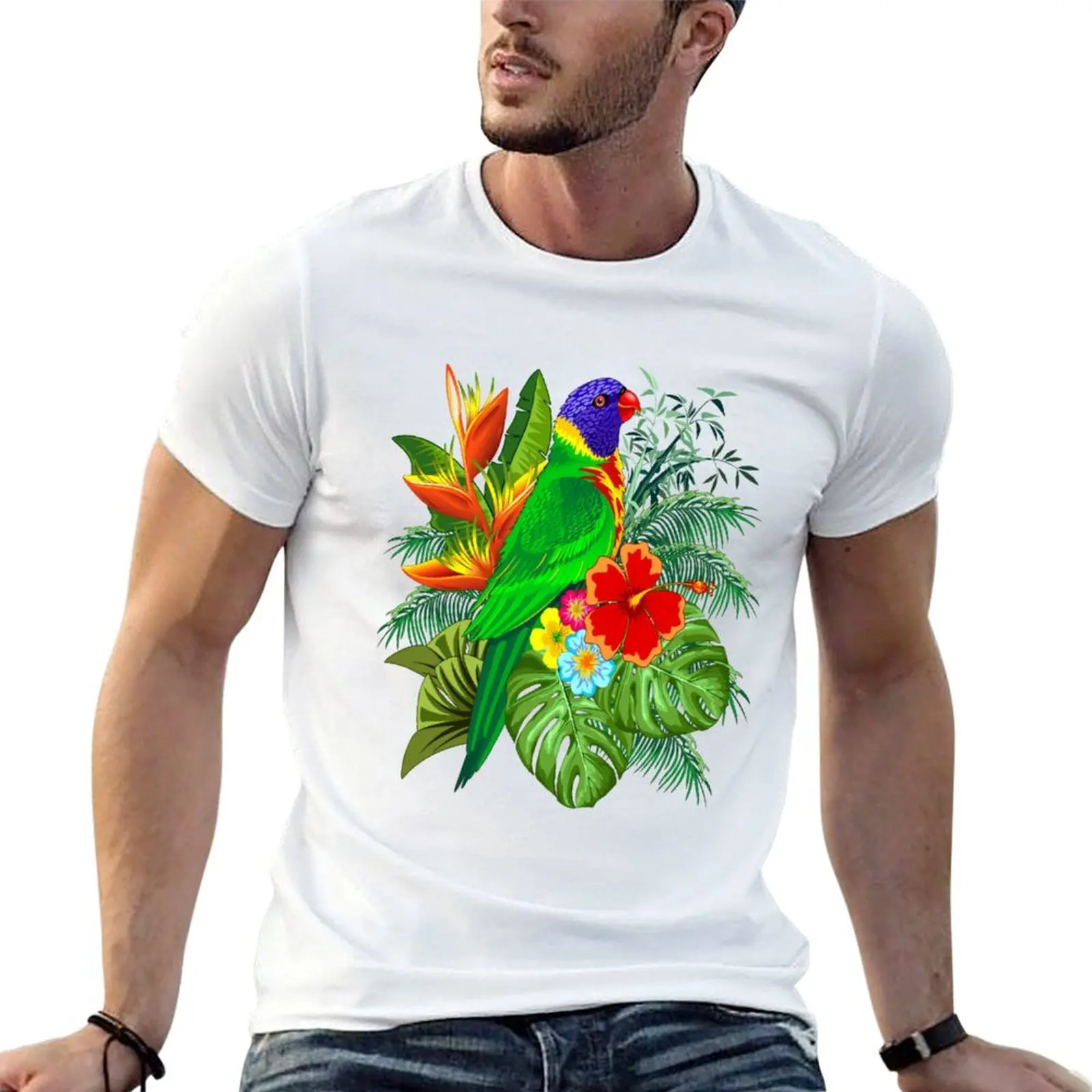 

rainbow lorikeet exotic colorful parrots birds T-Shirt cotton tshirt 100% man t shirt designer T-Shirt