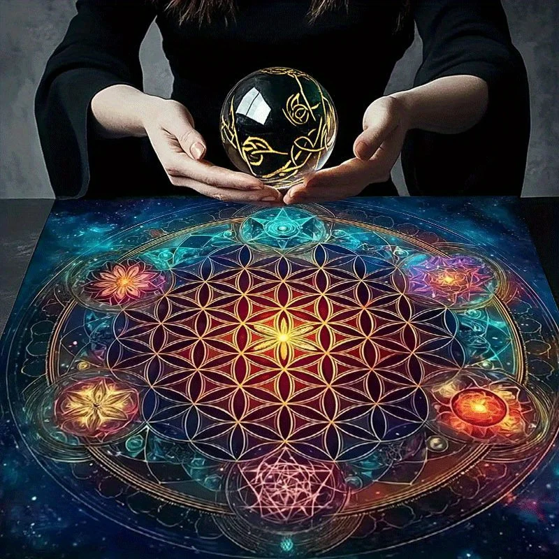 1 Piece of Mysterious Geometric Cosmic Flower Tarot Card Tablecloth, Altar Cloth for Divination and Prophecy Card Games, Party Supplies and Events, Tarot Card Mat |   Magic Themed Decorations | Mysterious Home Decor | Decorative Altar Cloth