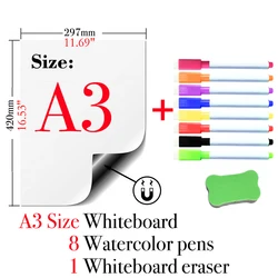 A3 Größe magnetische trocken abwisch bare Whiteboard Haustier wieder verwendbare Schreibtafel Präsentation Kühlschrank Aufkleber Memo Message Boards Kalender