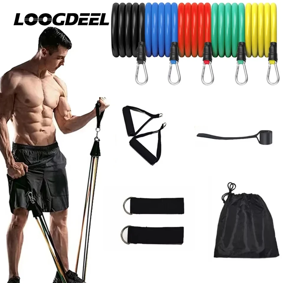 LOOGDEEL 11PCS/Set Resistance Bands Pedal Excercise Body Training Workout Women Men Fitness Yoga Pull Rope Exercises Latex Tubes