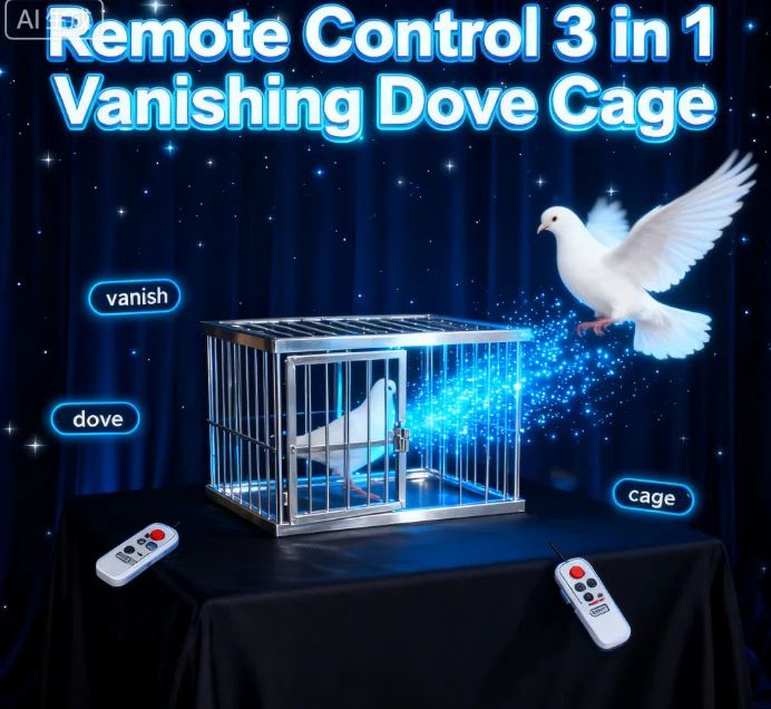 Remote Control 3 in 1 Vanishing Dove Cage Stage Magic Tricks Illusions Paty Games Professional Magician Props Gimmicks Magia Fun