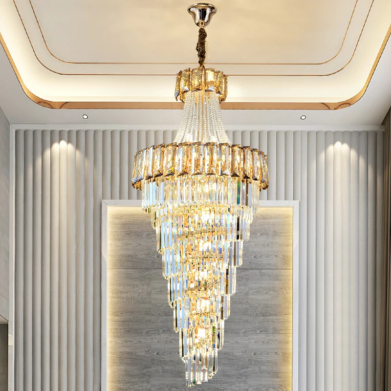 

Duplex crystal chandelier Modern villa living room Luxury staircase long chandelier hotel project decorative lighting