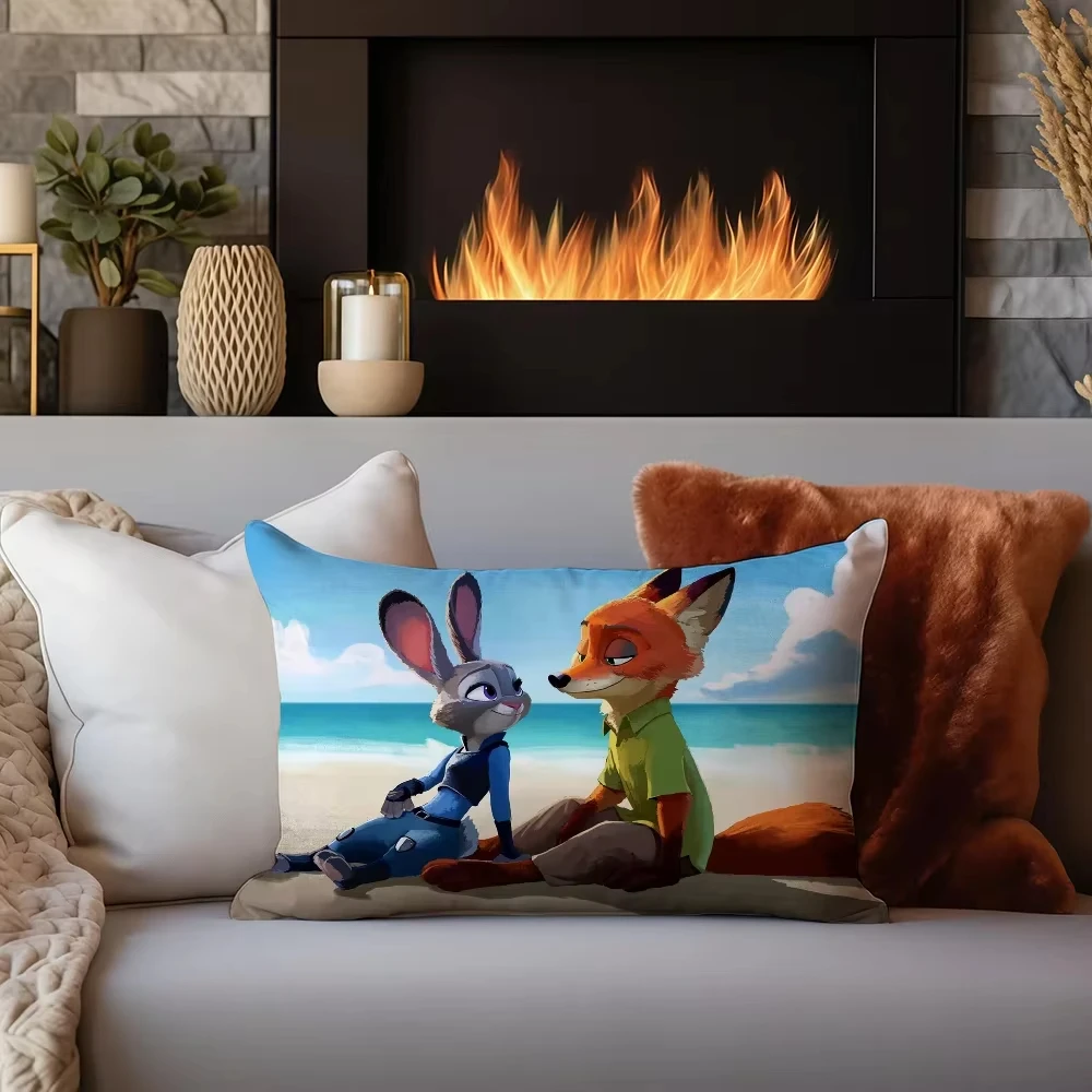 漫画 Z-Zootopia 2 ジュディ & ニック プリント長方形枕カバーソファクッションカバーホームベッドルームルーム装飾枕カバーギフト