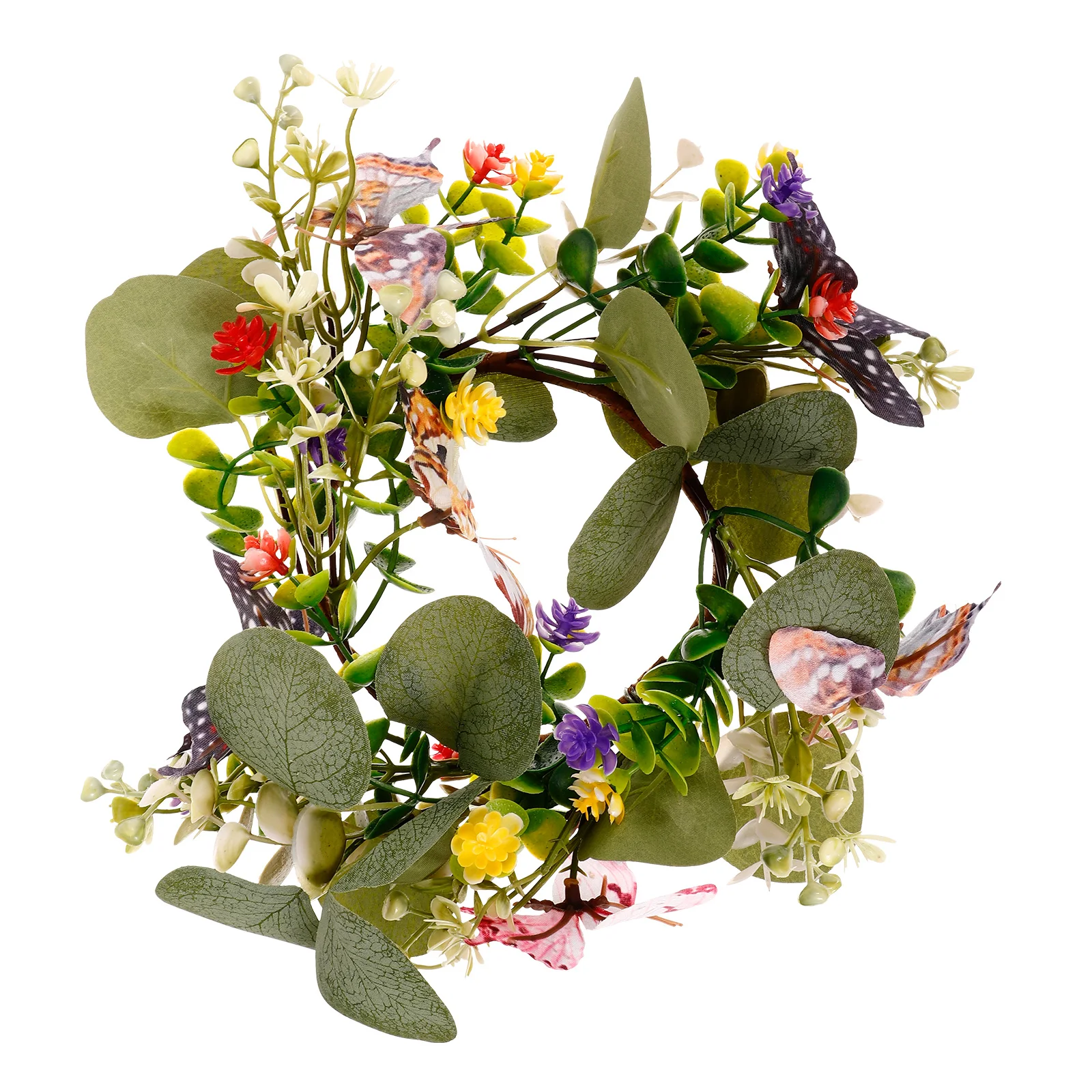 

Wreath 25CM Colorful Rose Wax Ring Butterfly Decor Floral Hoop Leaf Rings Table Christmas Mini Pillar Artificial Plant
