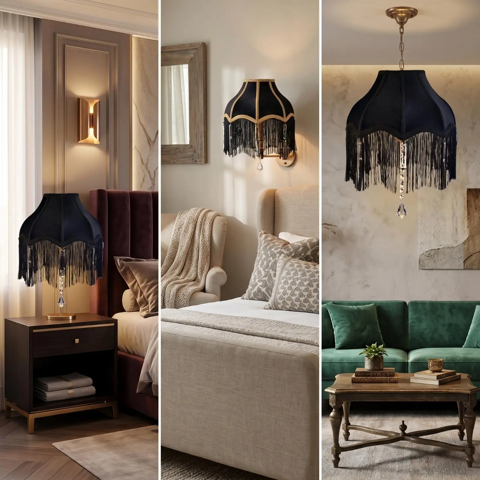 Velvet Fringe Dome Lamp Shade Star Decor Lampshade for Hotel Guest Room Bedside Table Night Light Fixture