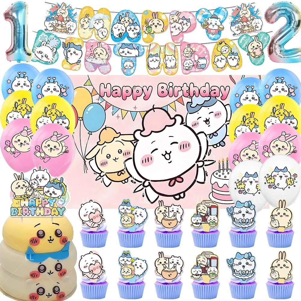 Kawaii C&Chiikawa Geburtstagsparty Dekorationsbanner Cartoon Tortendekoration Hängende Ballons Hintergrund Babyparty Zubehör Kindergeschenk – Detail 1