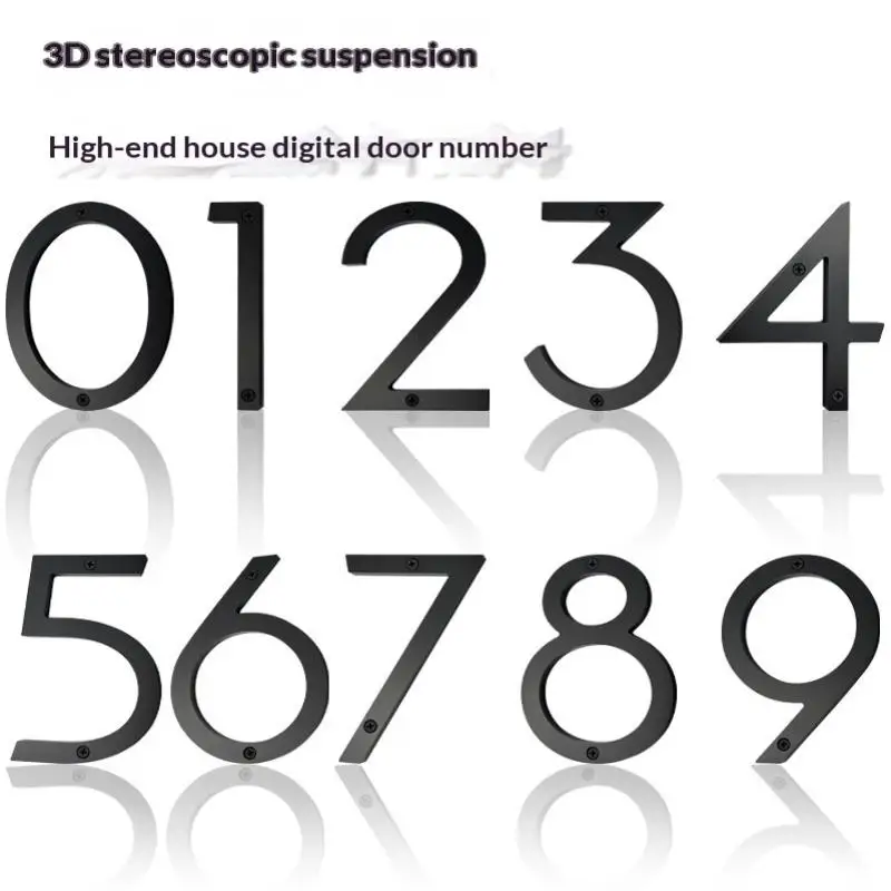 Handcrafted Modern House Number 6 Inch Black Floating Metal Door Numeral with Screws for Mailbox Office Condo Use