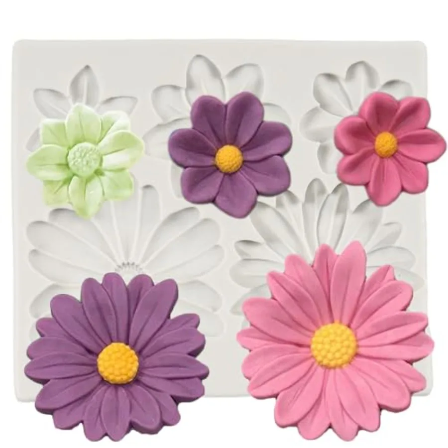 Flower Blossoms Silicone Mold Daisy Chrysanthemum Flower Fondant Mold for Cake Decoration Chocolate Cupcake Topper Candy Sugar