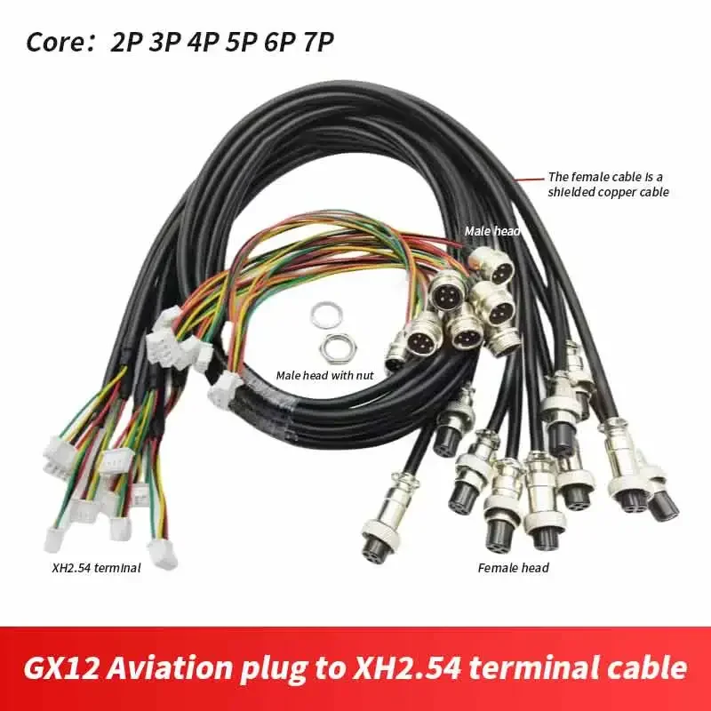 GX12 to XH2.54 Terminal Wire M12 125V 5-7A  2 3 4 5 6 7 Pin Aviation Plug Socket Shielded Male and Female Signal Connection Line