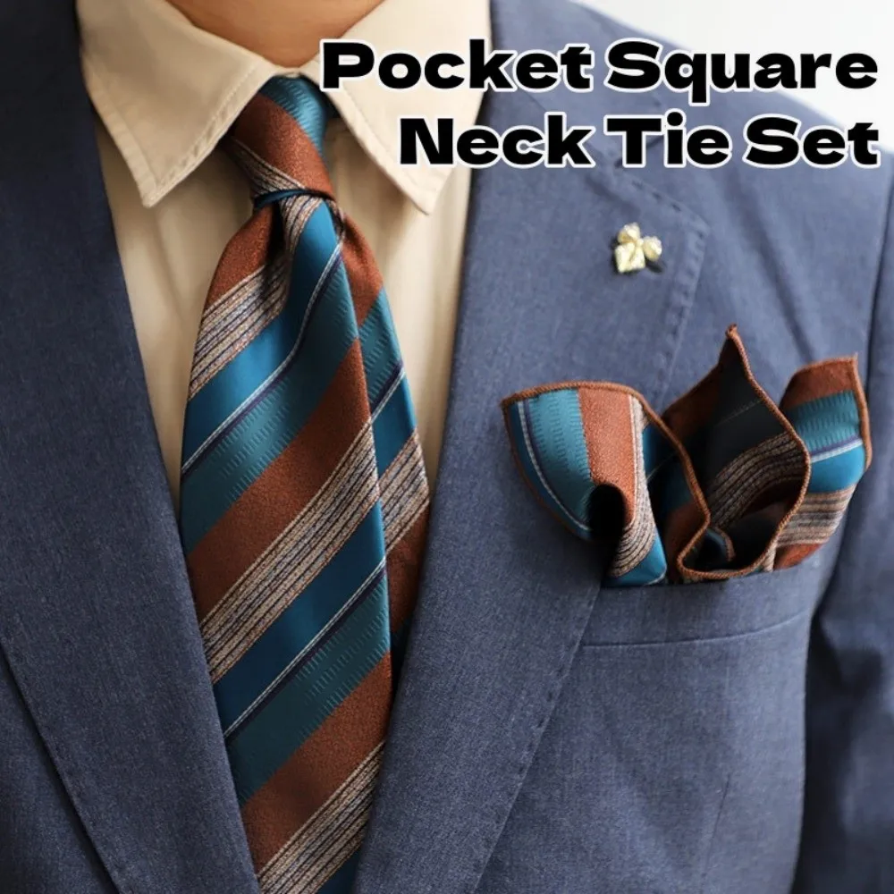 2-delige set mode 8 cm stropdas set smalle verstelbare gestreepte stropdassen zacht pak zakdoek pak pochet mannen formele kleding
