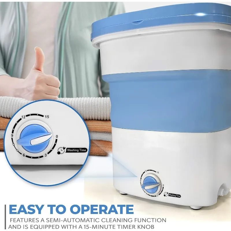 Portable Mini Washing Machine Lightweight Collapsible Bucket - Perfect for Camping, Travelling, Apartment, Dorm USA Brand
