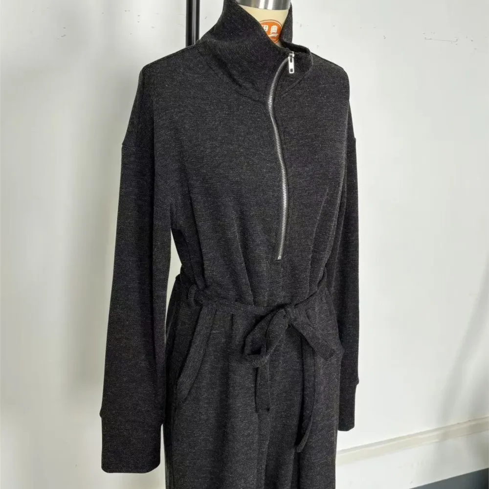 Zipper Stehkragen Kordelzug Spitze-up Taille Abnehmen Sport Overall Herbst Winter Neue Mode Lässig Einfarbig Overall