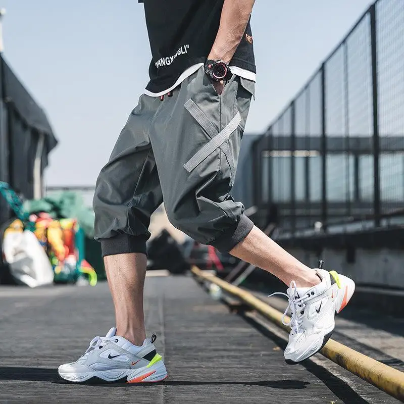 

Summer Men Shorts Multi-pocket Sweatpants Streetwear Casual Loose Jogger Pants Elastic Waist Solid Luxury High-end Men Clothing
