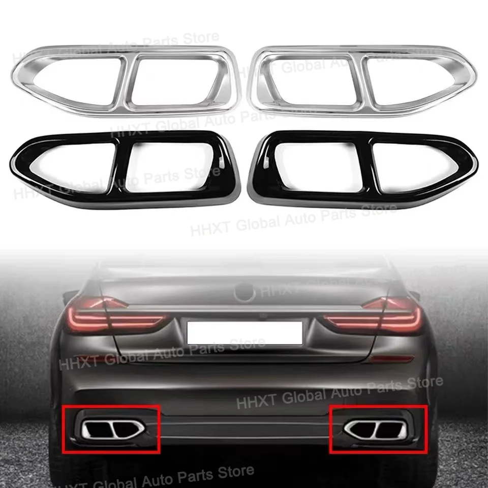 2pcs Glossy Black Steel Car Exhaust Pipe Cover Trim For BMW 7 Series G11 G12 730 740 750li 2016 2017 2018