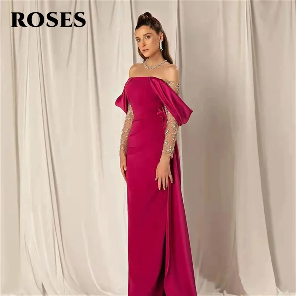 

ROSES Red Stain Party Dress Mermaid Off the Shoulder Pleats Night Dresses Backless Split Celebrity Dresses vestidos de fiesta