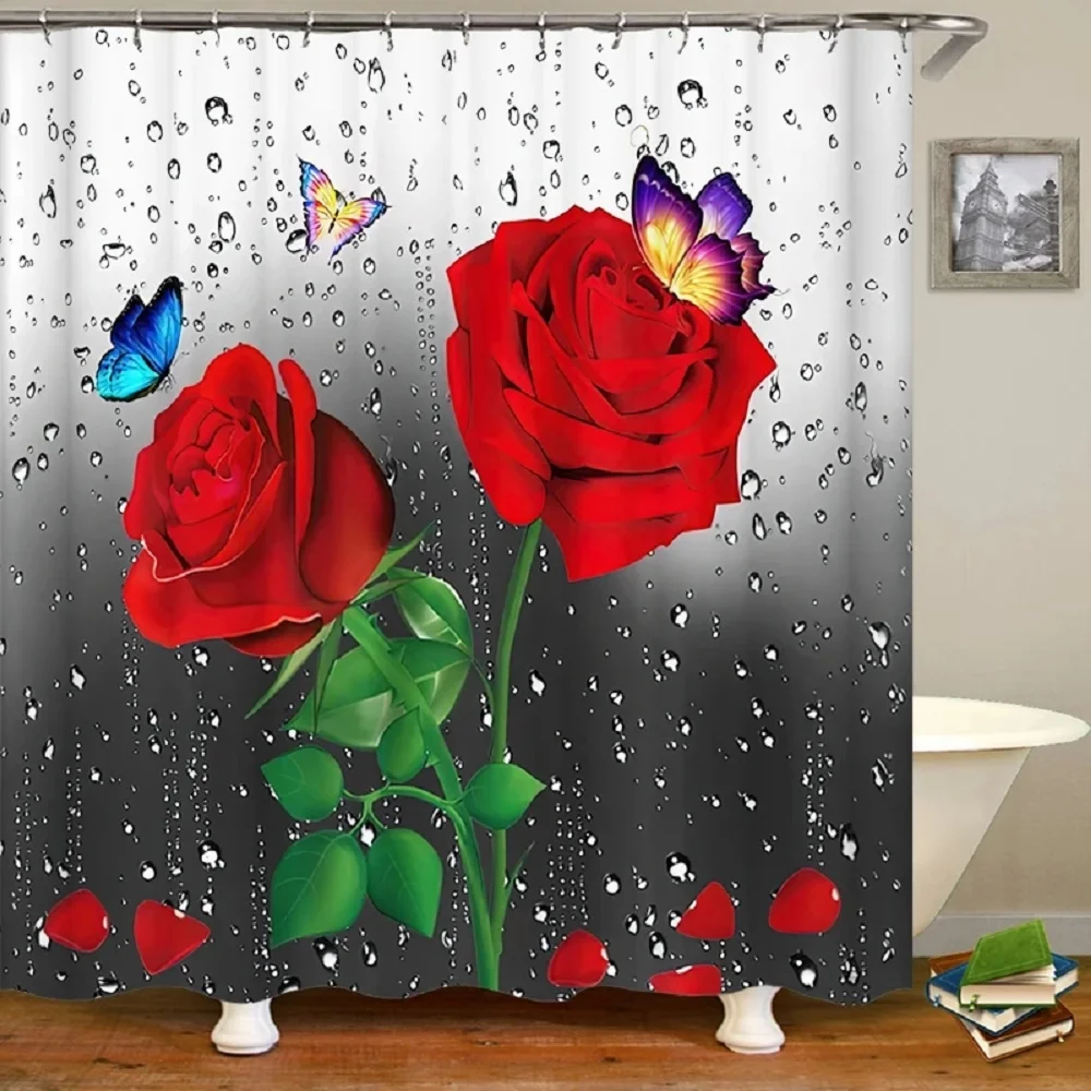 

Rose Shower curtain Romantic red rose shower curtain Waterproof decorative shower curtain