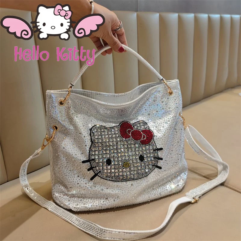 

New Hello Kitty Women's Diamond Handbag High quality genuine leather Fashion Diamond Shoulder Bag Shiny Girl's bag gift kawaii