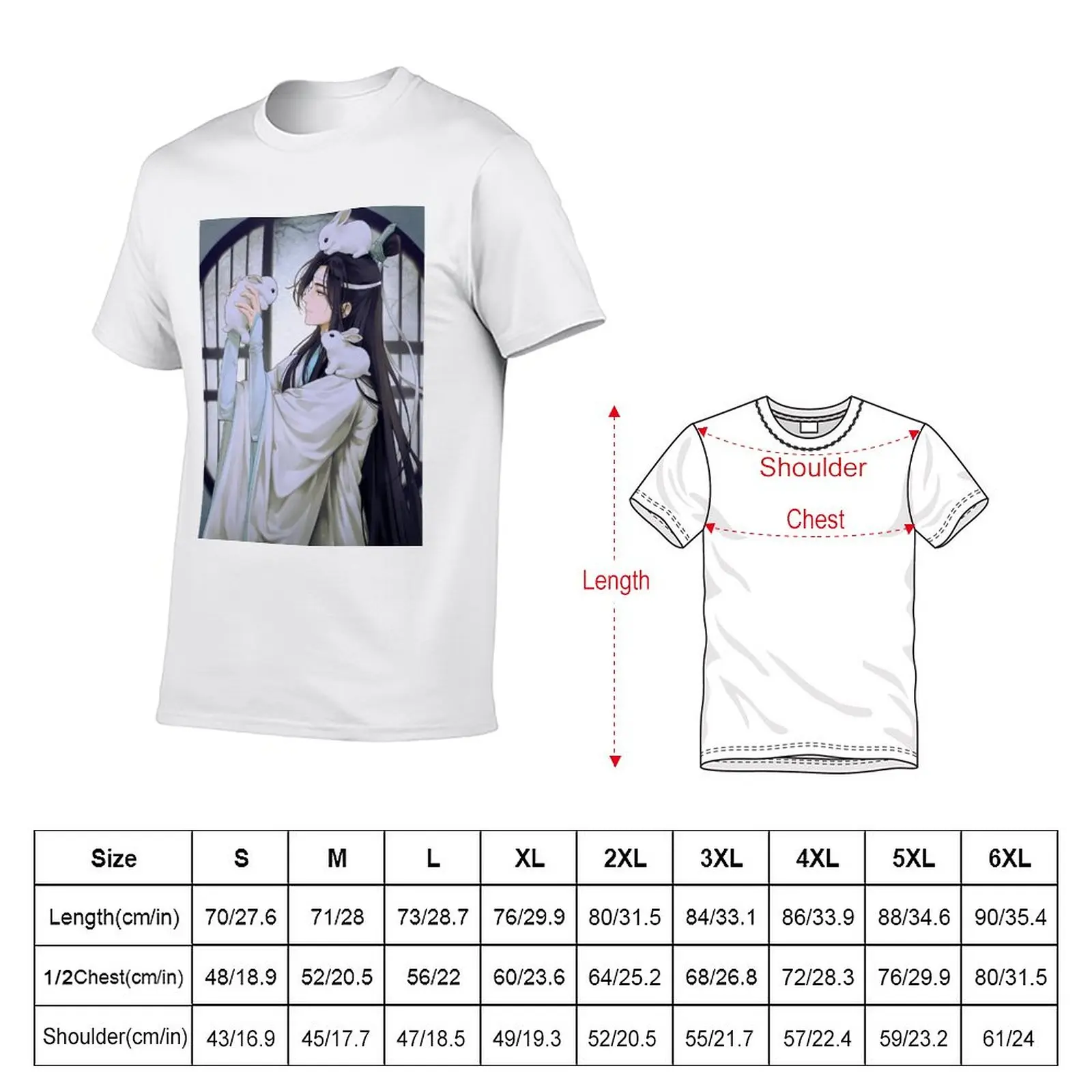 New Lan Wangji art manga rabbits MDZS T-Shirt summer clothes customized t shirts boys white t shirts Men's long sleeve t shirts