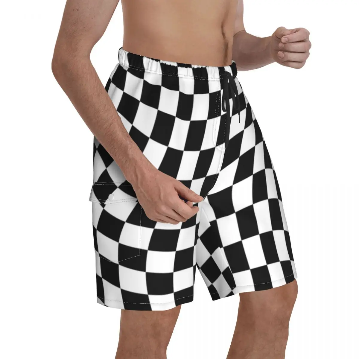 Abstract Checkerboard Board Shorts Black and White Checker Men Classic Board Short Pants Hot Sale Printing Plus Size Swim Trunks