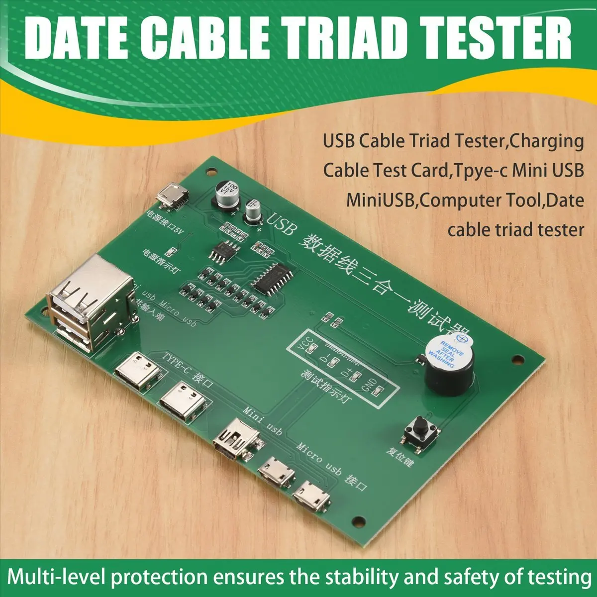 

Тестер USB-кабелей 3-в-1 N91R: Тестовая плата для зарядных кабелей Type-C, Mini USB, MiniUSB, тестер проводов и плат PCB