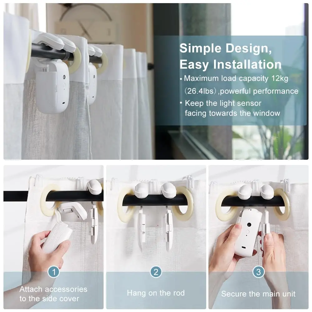 Automatic Curtain Opener and Closer - Smart Curtain Opener Electronic for Roman Rails, Bluetooth Curtain Opener with App/Timer