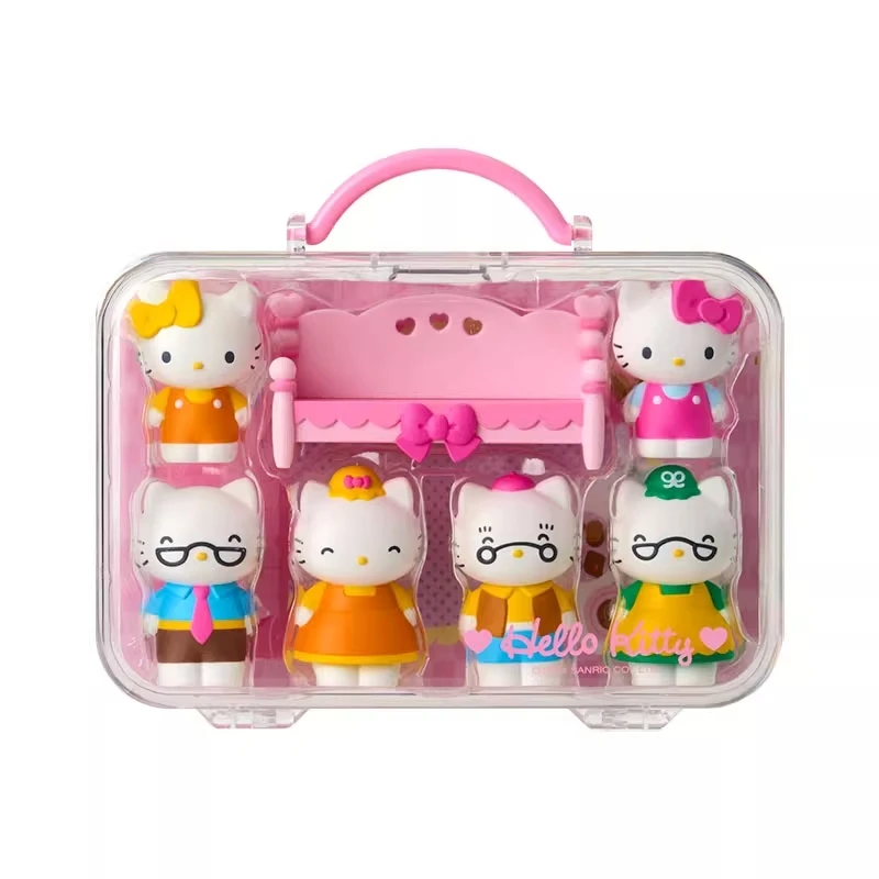 New Sanrio Family Friend Dolls Hello Kitty Sofa Cinnamoroll Kitchen Melody Play House Figure Set Box Toys Kids Gift For Girls