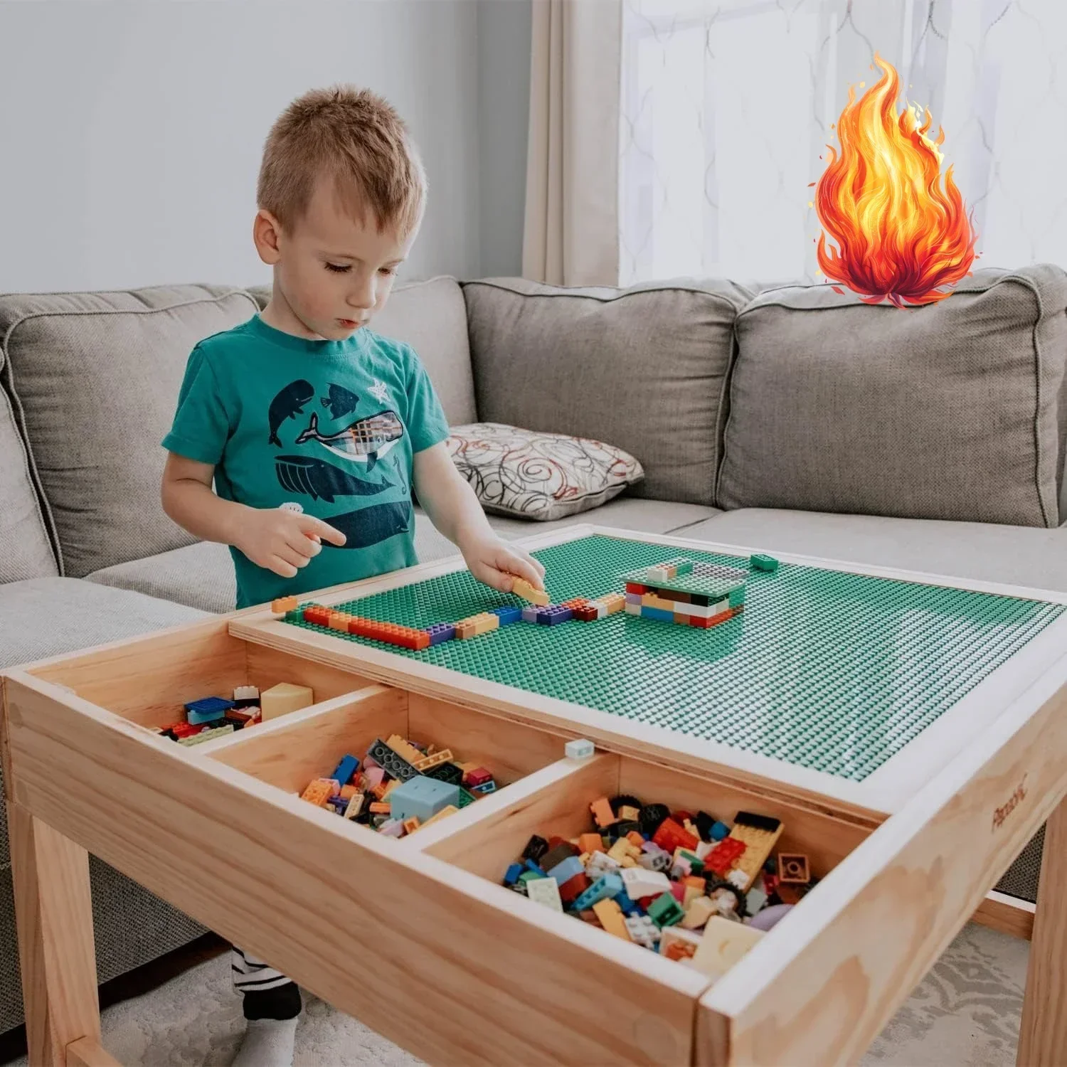 

2 in 1 Kid Activity Table with Large Storage for Older Kids Compatible with Lego Building Block for Boys Girls