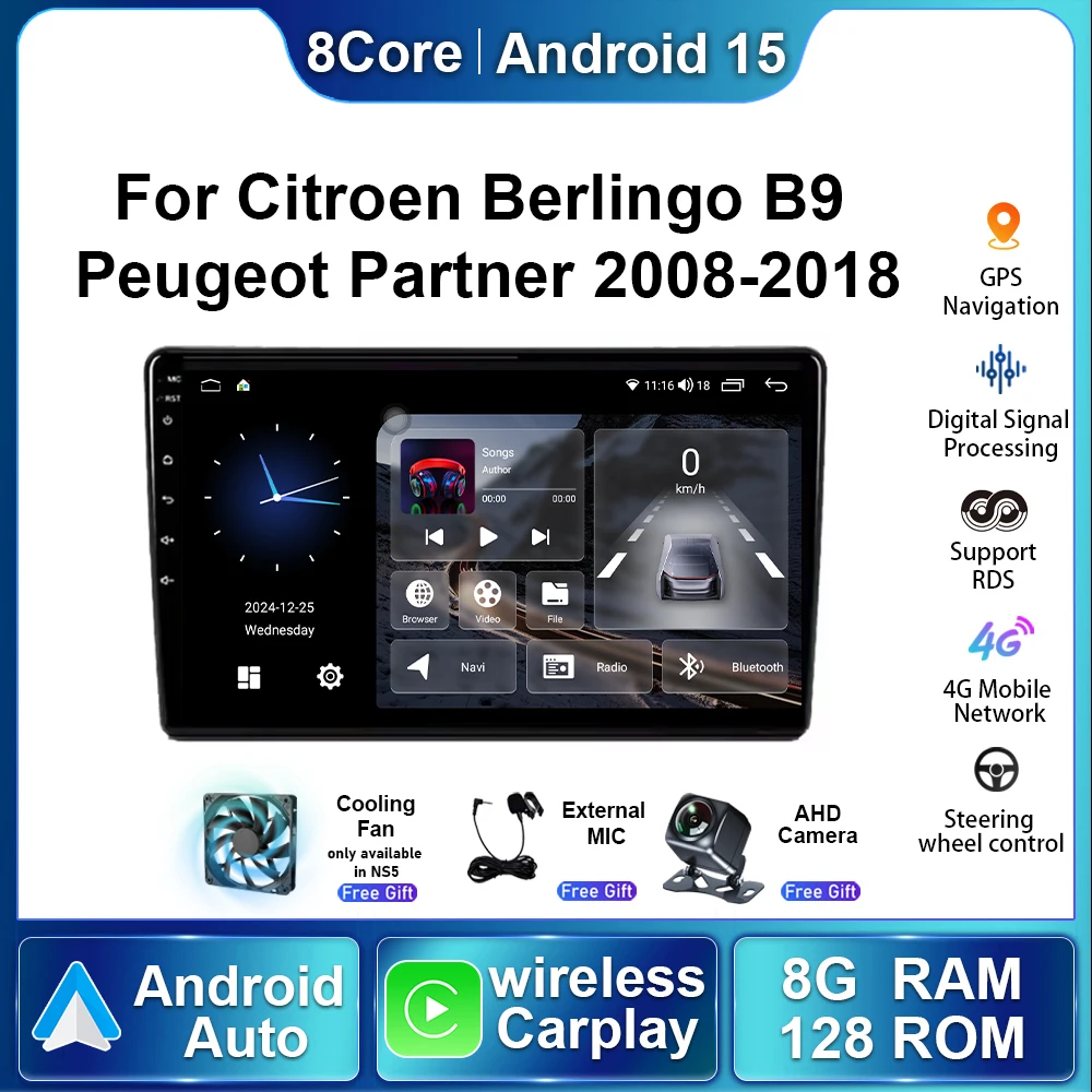 For Citroen Berlingo B9 Peugeot Panrtner 2008-2018 Android15 Car Radio Multimedia Player Stereo Auto Wireless Carplay Navigation