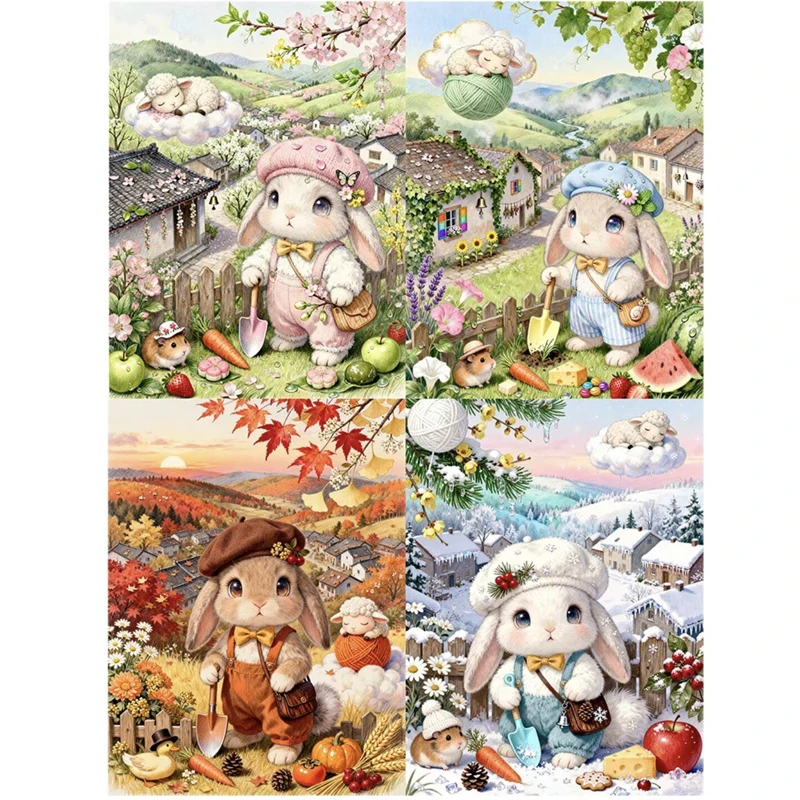 

Набор для вышивания крестиком «Кролики четырех сезонов» 9ct 70x90см, в китайском стиле, с принтом, для рукоделия и декора дома