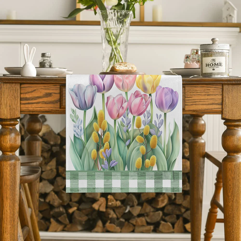 Flower Tulip Table Runner Home Wedding Centerpieces Decoration Party Table Runners Dining Long Cloth