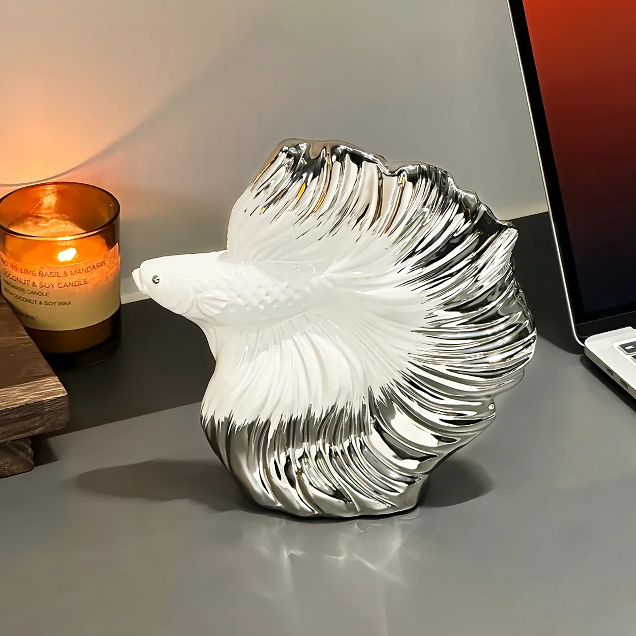 Ceramic Handicrafts Creative Koi Fish Ornaments Silver Gradient Fish Sculpture Decorative Figurines Home Decoration Accessories