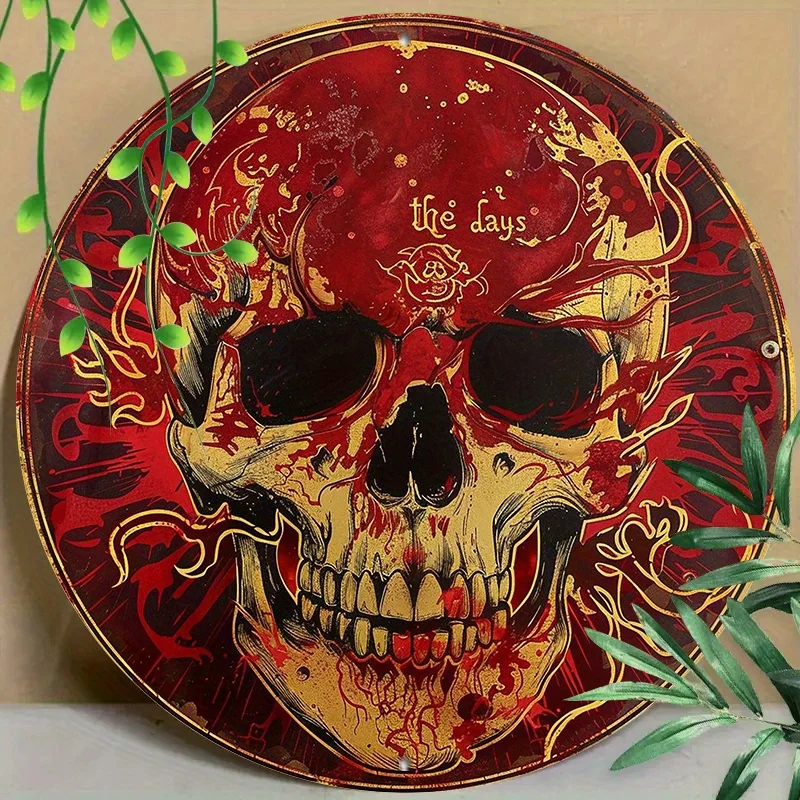 

Round Metal Aluminum Mark Skeleton of Fire for Home, Living Room, Coffee Shop, Office, Wall Decoration Art, Decorative Poster