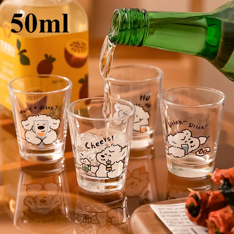 Slightly Tipsy Puppy Personality Soju Glass, Japanese Glass Sake Glasses, 50ml Liquor Glass Small Beer Cup, Party Bar Utensils