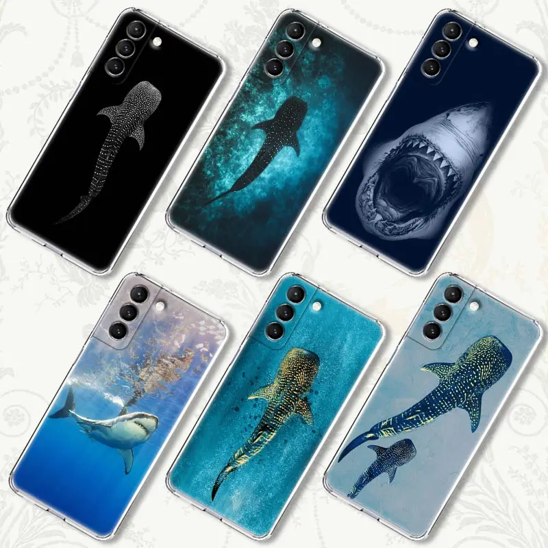 Ocean Whale Shark Swimming Funda For Samsung S24 S23 S22 Ultra 5G S20 S21 FE Cases For Galaxy S24 S23 Plus S10 Clear Phone Cover