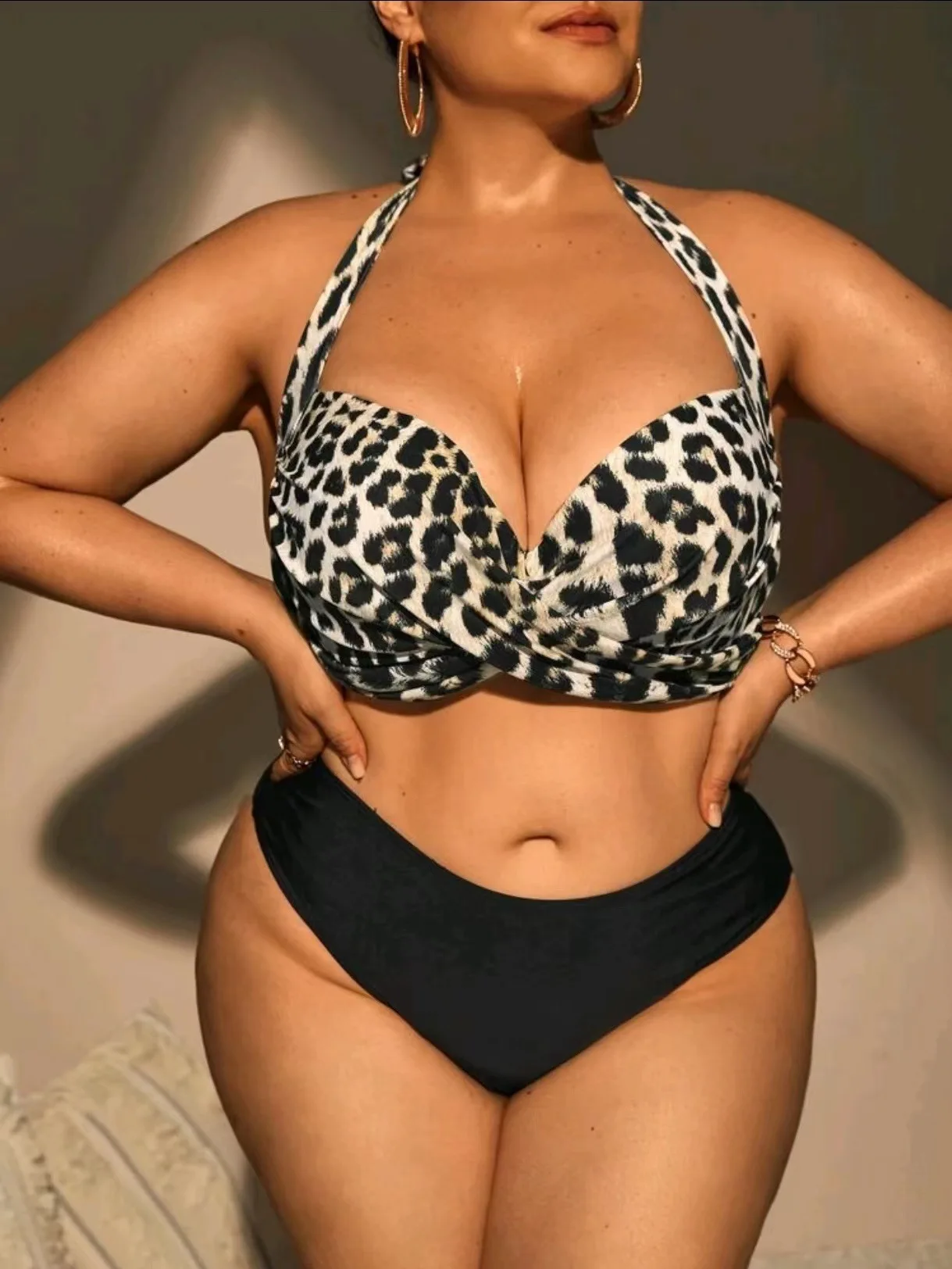 

2026 Plus Large Size Bikini Set Leopard Swimwear Women Push Up Swimsuit Female High Waist Beachwear Swimming Bathing Swim Suit