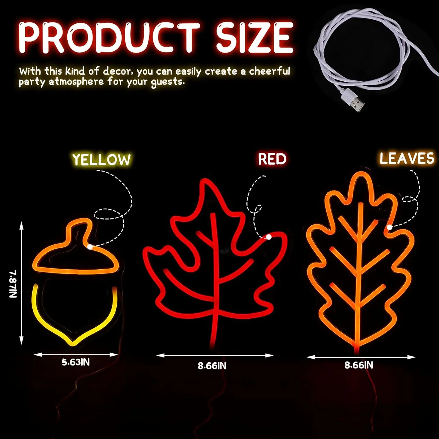 3Pcs Maple Leaf Hazelnut Thanksgiving Autumn Fall Neon Sign LED Light Plant Wall Bar Room Decor Christmas Party Holiday Gifts