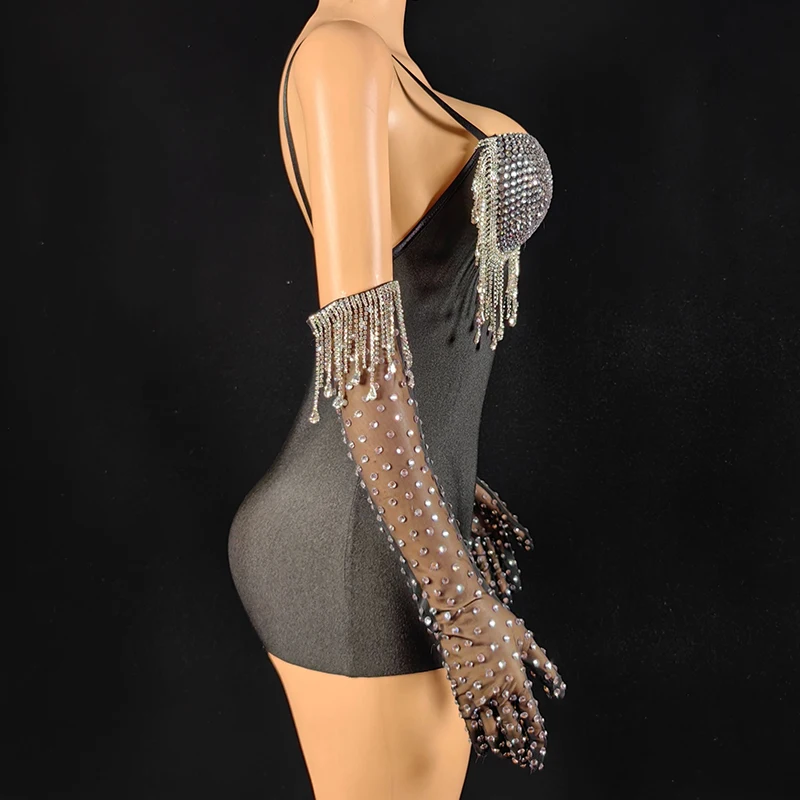 Sexy Women Black Sleeveless Bodysuit Silver Tassel Gogo Dance Costumes Singer Performance Outfit Nightclub Party Rave Wear 4244