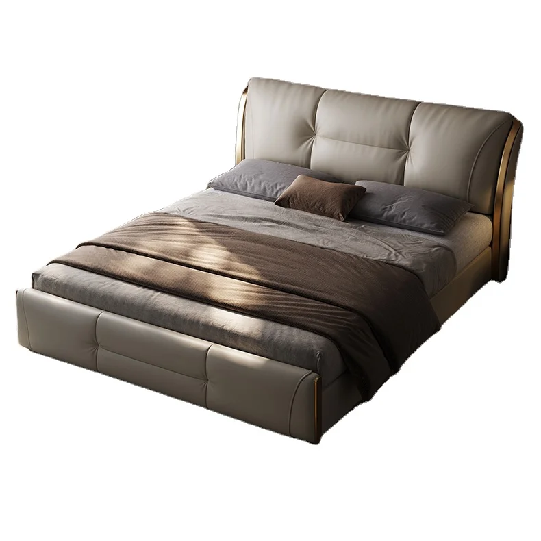 

# Leather Upholstered Bed, Streamlined Curved Headboard Design with Button-Tufted Craft & Contemporary Vibe