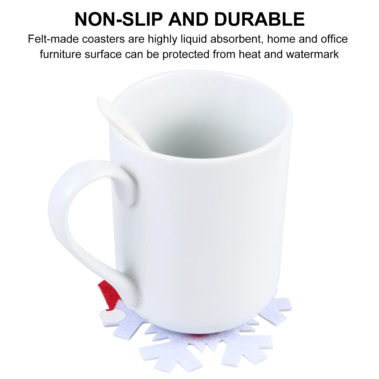 

10pcs Christmas Snowflake Felt Coasters Heat Insulation Cup Mats Non-Slip Waterproof Xmas Holiday Gift Home Office Decor