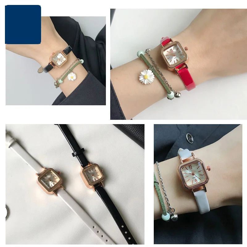 Shiny cowhide Watch Bracelet womens fashion watchband wristwatches mini band 6 8 10mm 12mm red white color small strap