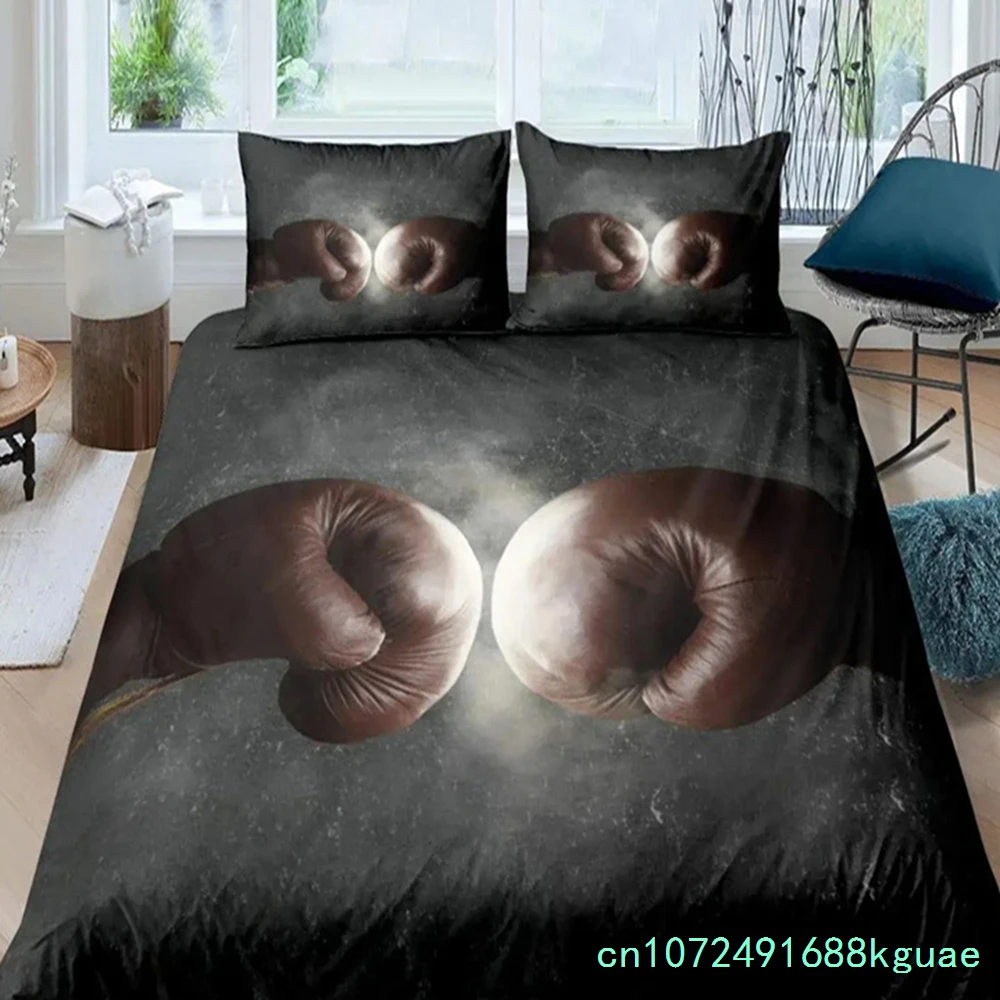 Boxing Bedding Set Red Boxing Gloves Pattern Comforter Cover Sports Theme Duvet Cover Room Pugilism Games Bedding Collection