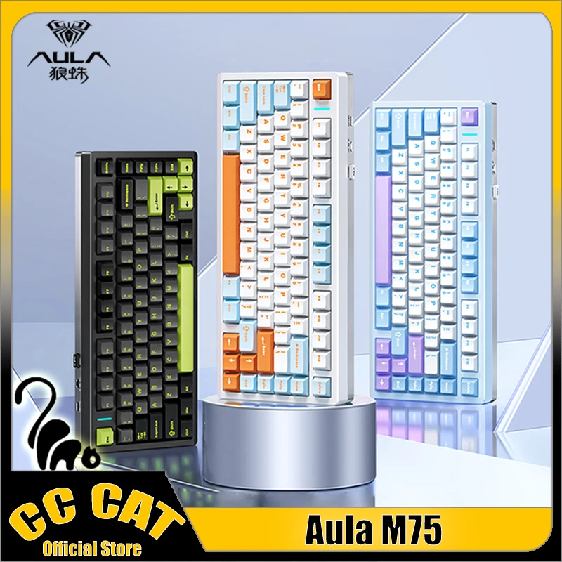 

AULA M75 Gamer Mechanical Keyboard 81Key 3mode Bluetooth Wireless Keyboard Gasket Structure Rgb Backlit Hot Swap Gaming Keyboard