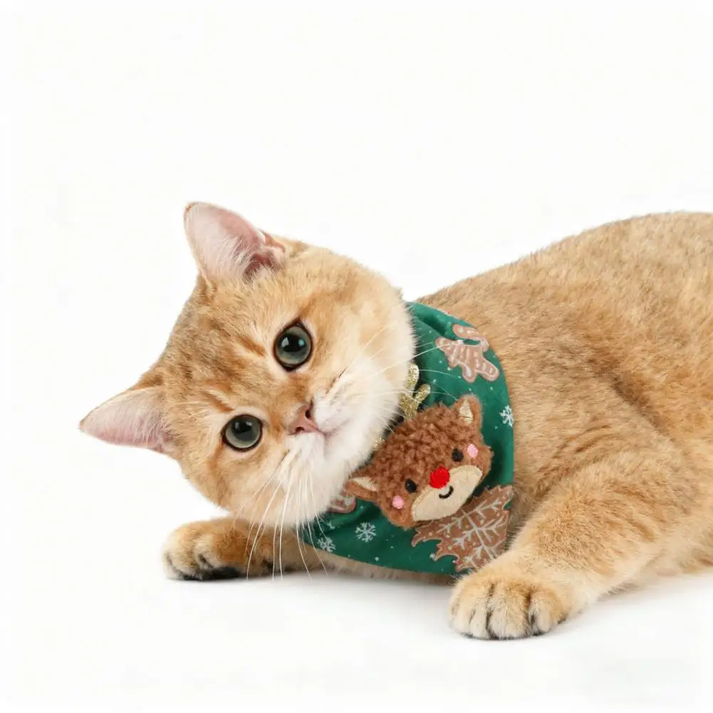 

Metal Buckle Pet Collar Festive Christmas Cat Dog Bandanas for Holiday Dress-up Plush Santa Reindeer Xmas Tree Collar Funny Bib