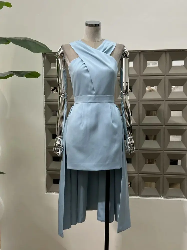 Elegant Luxury V คอออกแบบ Party Gowns เข่าความยาว Sheer ค็อกเทลชุดวันเกิดคุณภาพสูงชุดเทศกาล