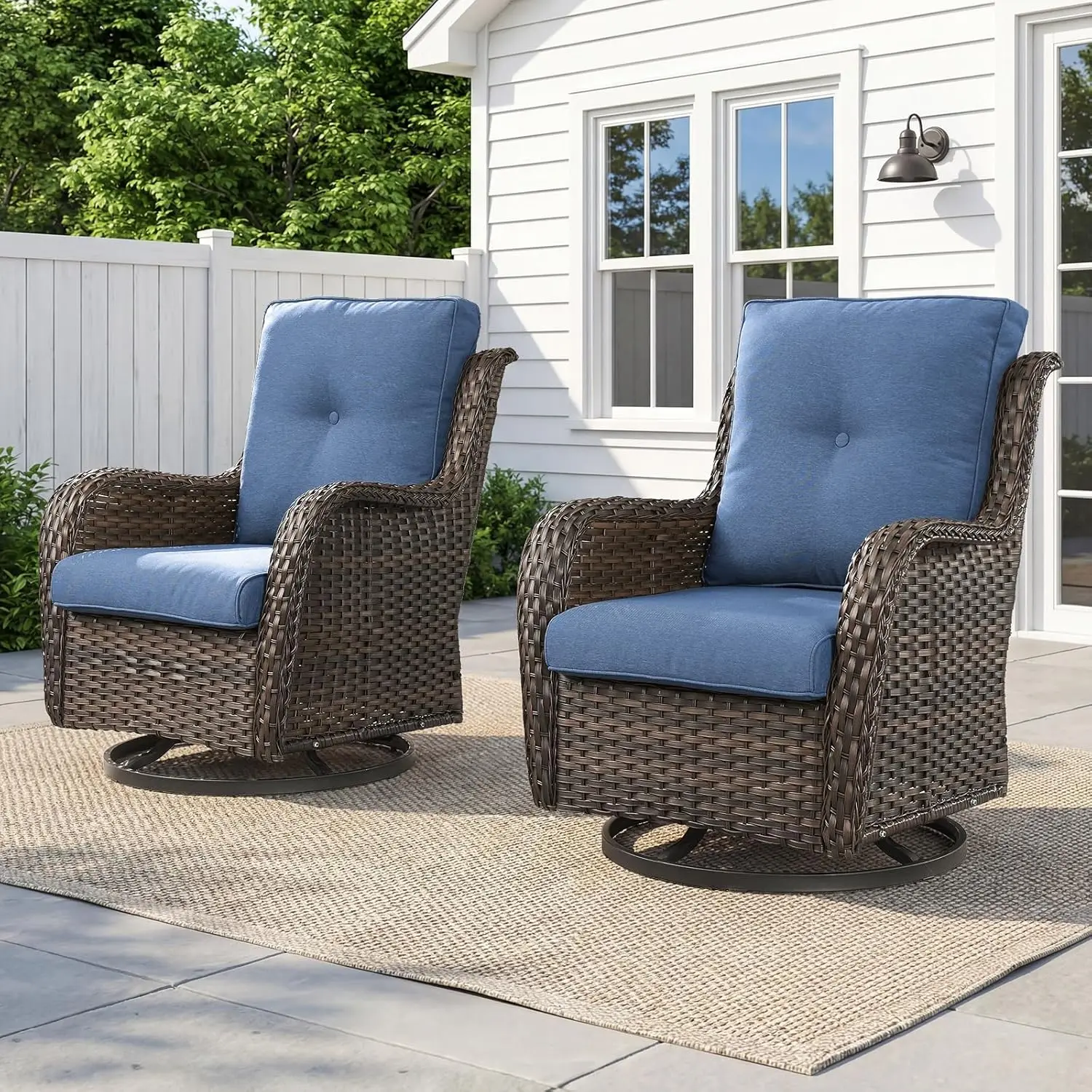 

#All-Weather 2Pc Outdoor Swivel Rocker Patio Wicker Chairs Set For Porch Balcony Deck, Customized