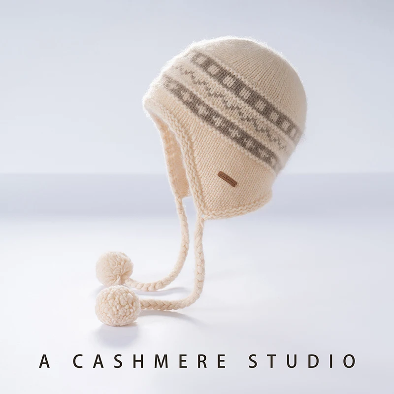 

DjzDsm новая зимняя детская толстая кашемировая шапка ручной работы с кисточками, уличная теплая жаккардовая шапка для защиты ушей для мальчиков и девочек