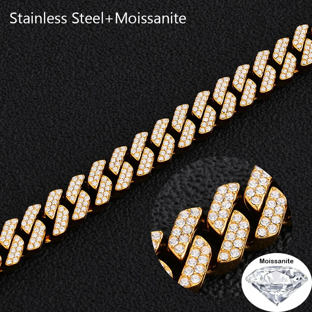 Iced Out 2 Rows Bling VVS1 Moissanite Cuban Necklace Bracelet 8mm Stainless Steel Hip Hop Jewelry Fashion Gift for Men Women
