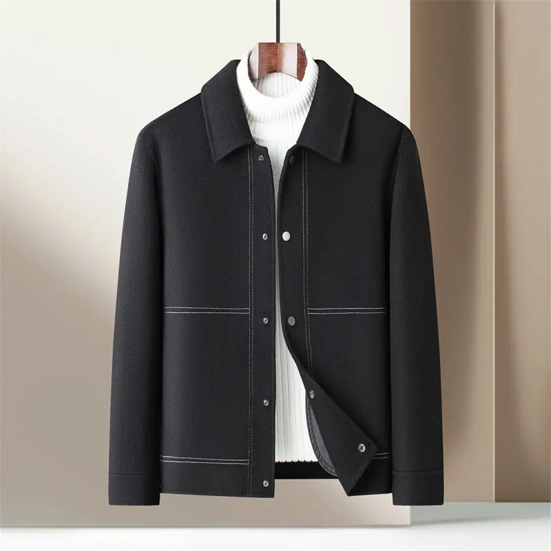 

Autumn Winter Double Sided Woolen Jackets Men's Trendy Casual Warm Workwear Jacket Lapel Business Overcoat Social Men Clothing