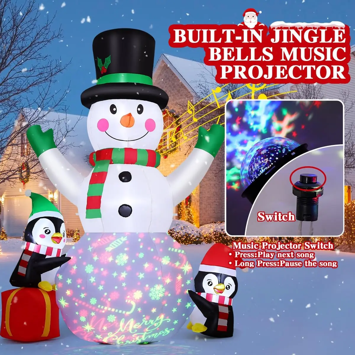 8.3 FT Christmas Inflatable Snowman with Built-in Music Box and Rotating Colorful LED Lights, Outdoor Blow-Up Party Decoration
